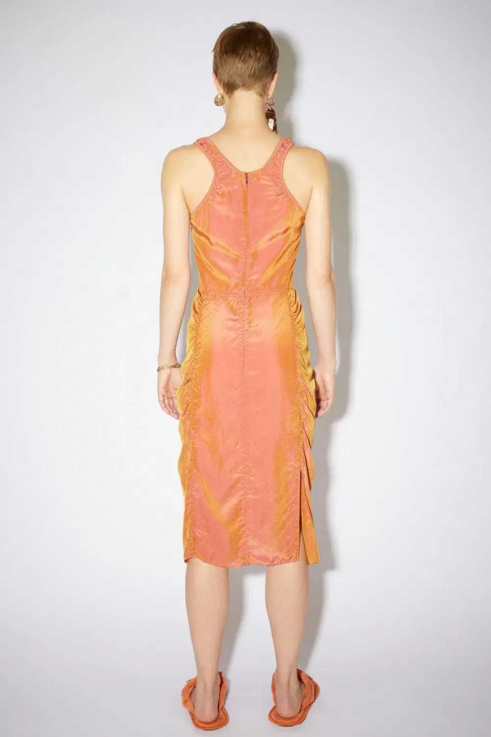 Acne Studios Iridescent Ruched Midi Dress Orange Size 36 / Au 8 - Image 3
