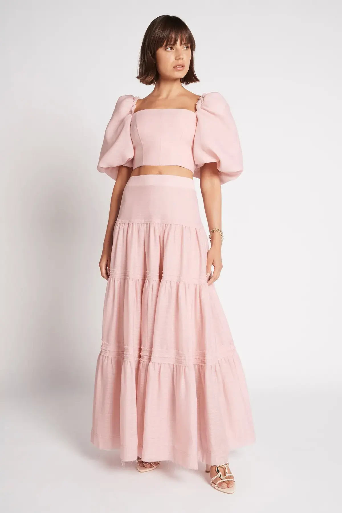Aje Esme Puff Sleeve Cropped Top and Imprint Maxi Skirt Set Dusty Pink Size 8 - Image 2