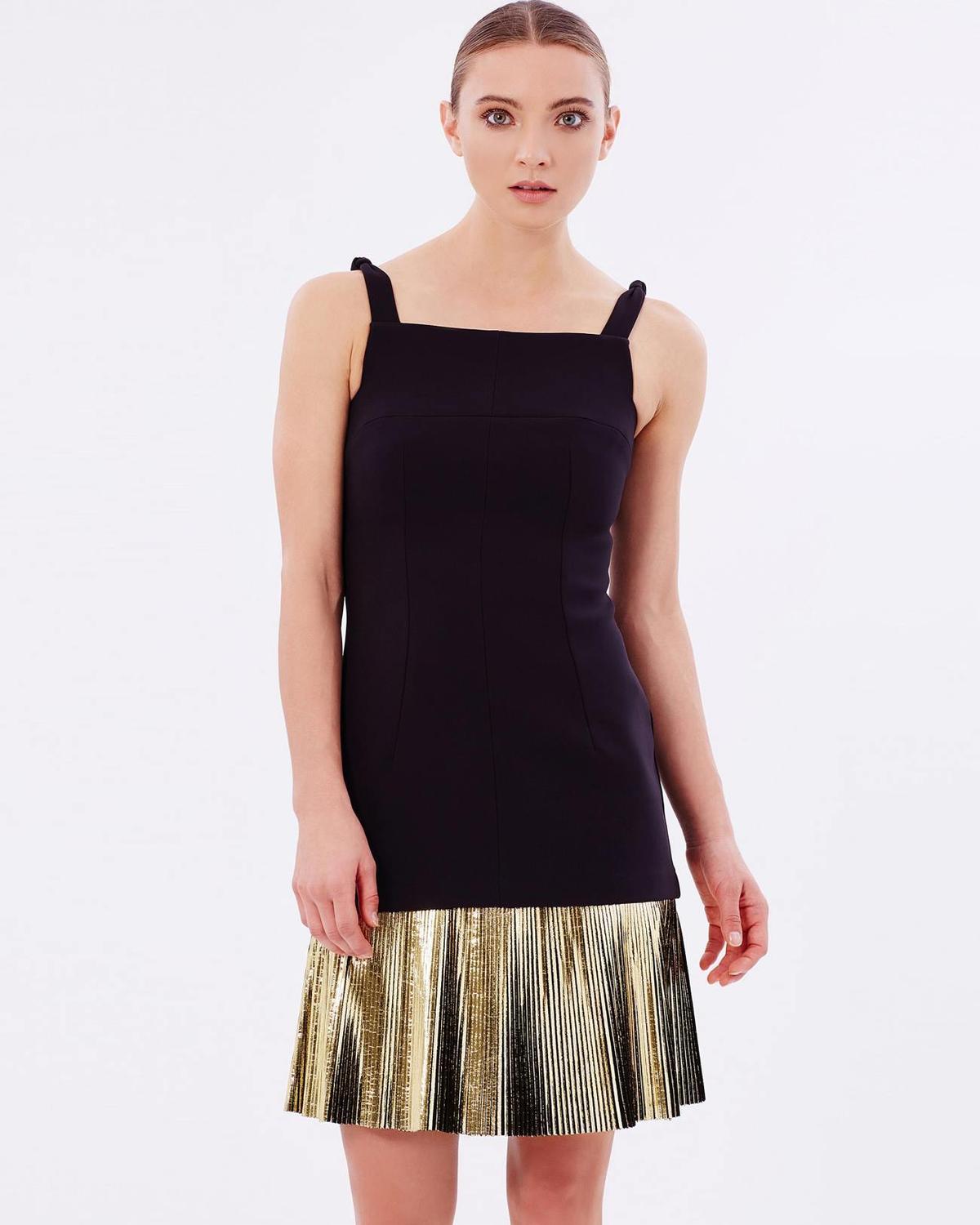 By Johnny Foil Fringe Layers Dress Black Gold Size 8 - Image 1
