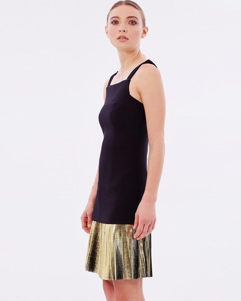 By Johnny Foil Fringe Layers Dress Black Gold Size 8 - Image 2