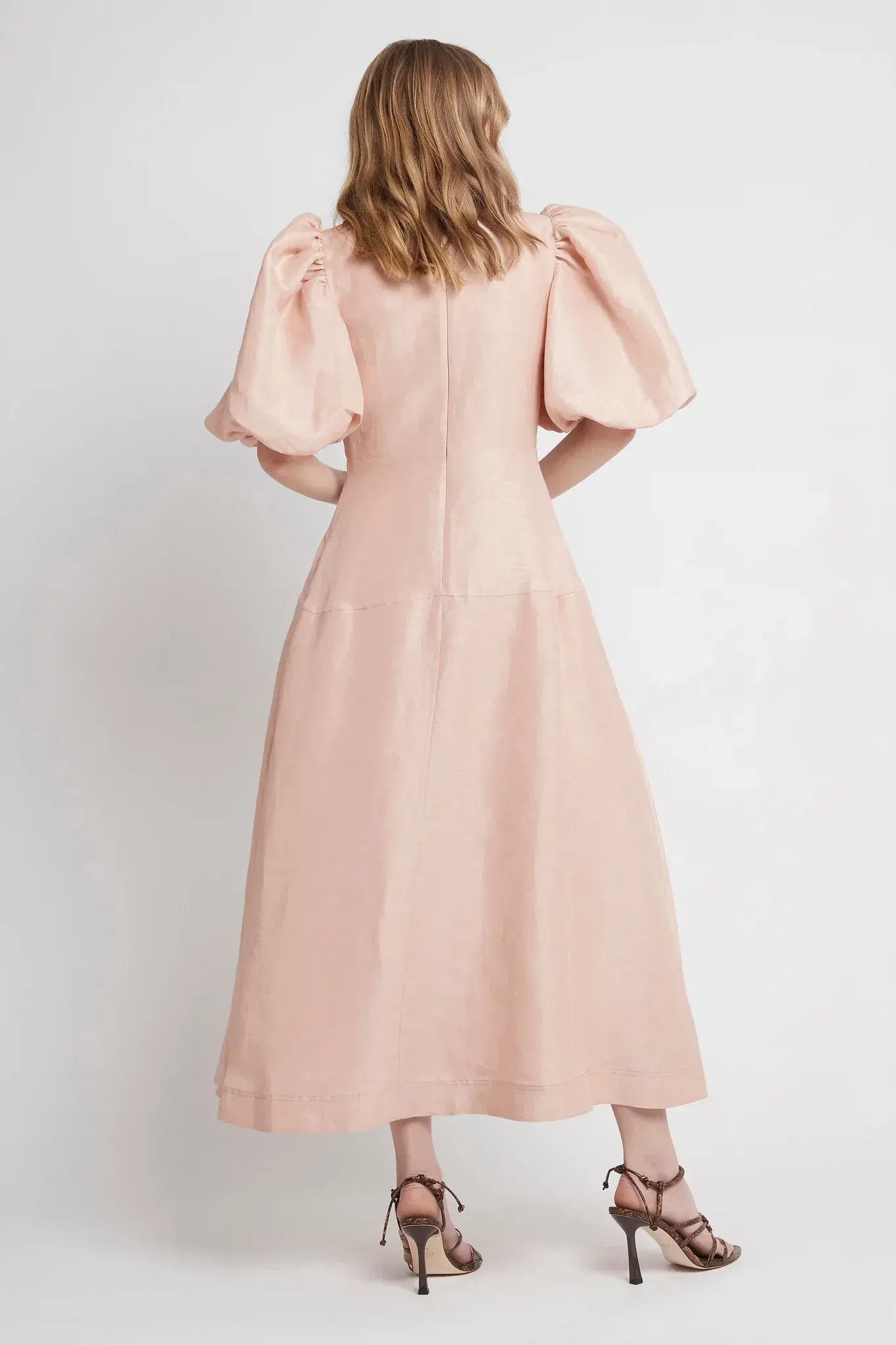 Aje Dusk Knot Puff Sleeve Midi Dress Blush Size 8 - Image 3