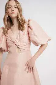 Aje Dusk Knot Puff Sleeve Midi Dress Blush Size 8 - Image 2