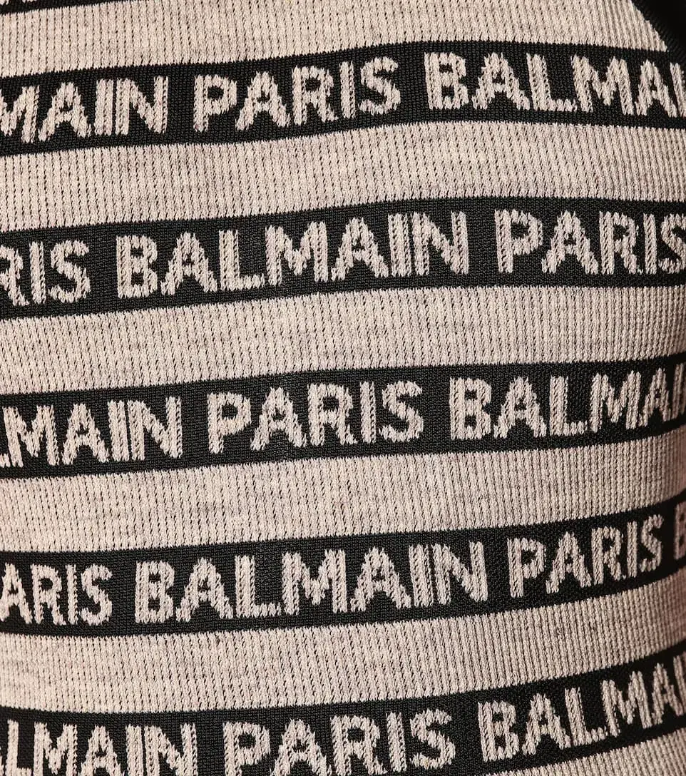 Balmain Logo Intarsia Knitted Mini Dress in Black/White Size 8 - Image 4