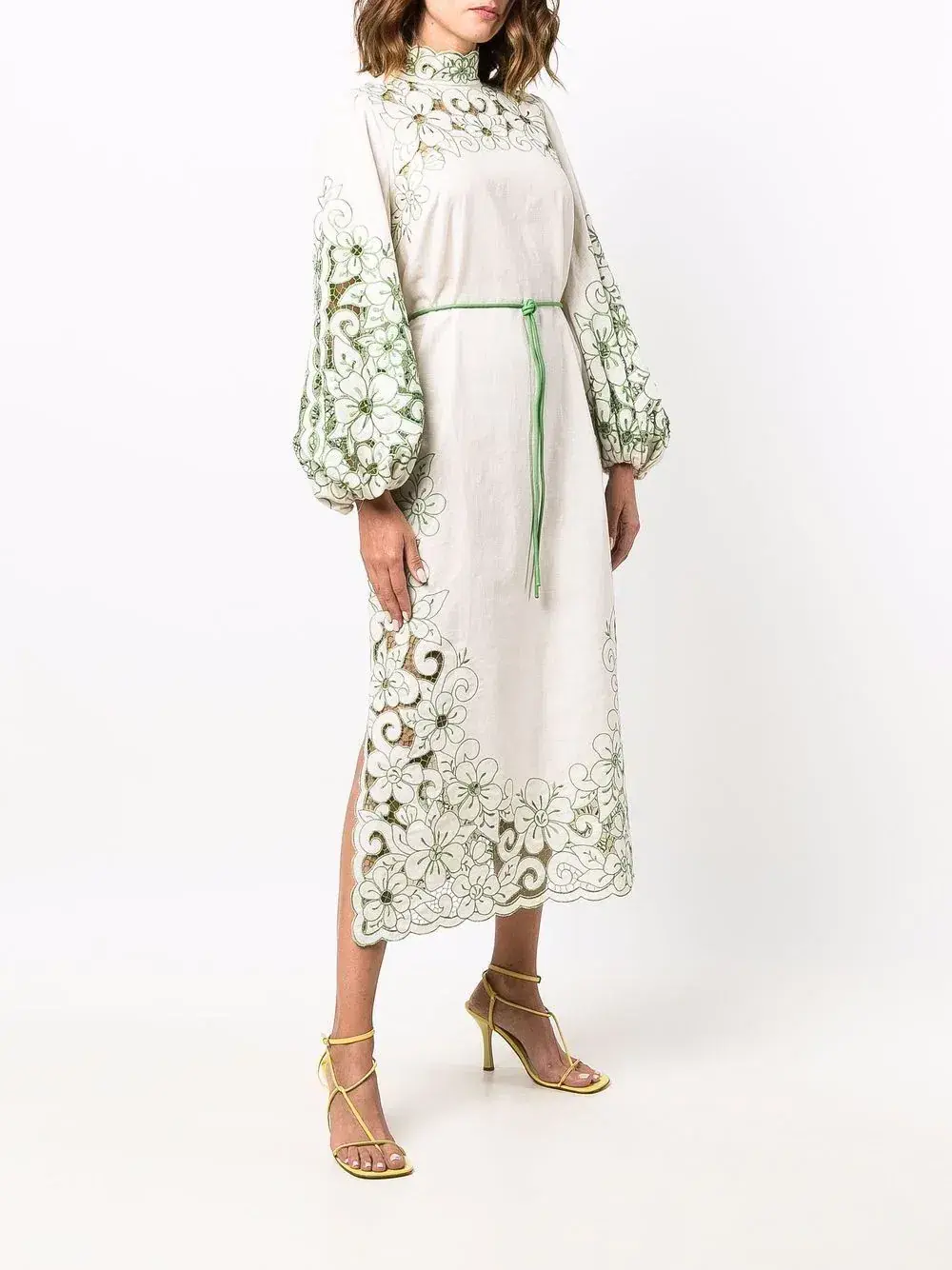 Zimmermann Teddy Floral Midi Dress Cream/Green Size 2 for rent on The Volte - main image