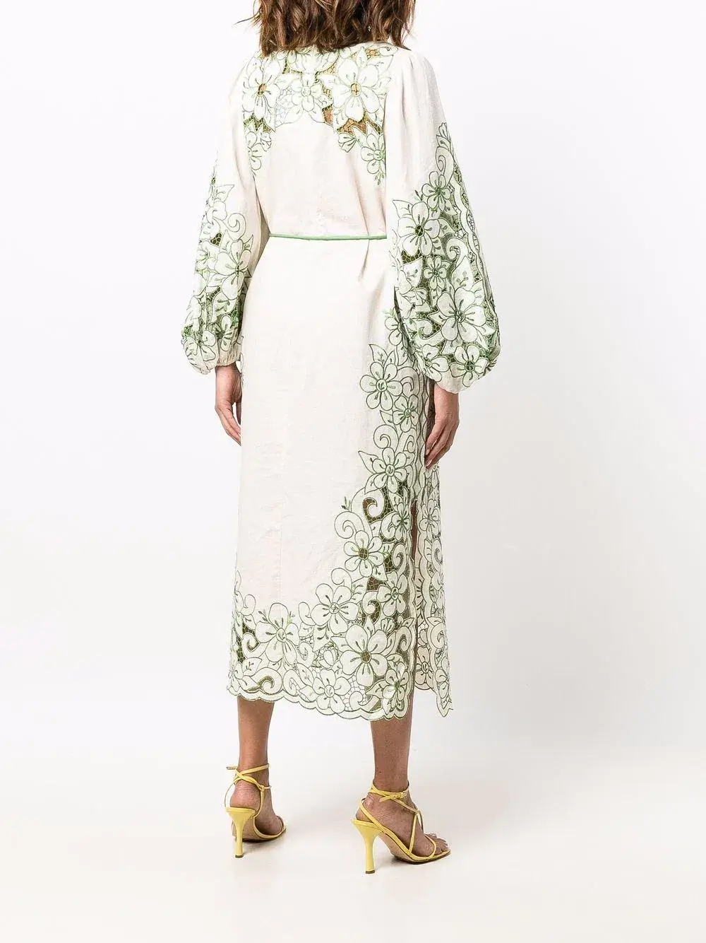 Zimmermann Teddy Floral Midi Dress Cream/Green Size 2 - Image 3