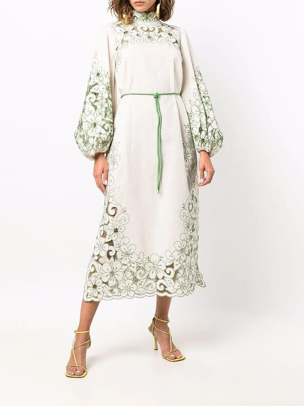 Zimmermann Teddy Floral Midi Dress Cream/Green Size 2 for rent on The Volte - main image