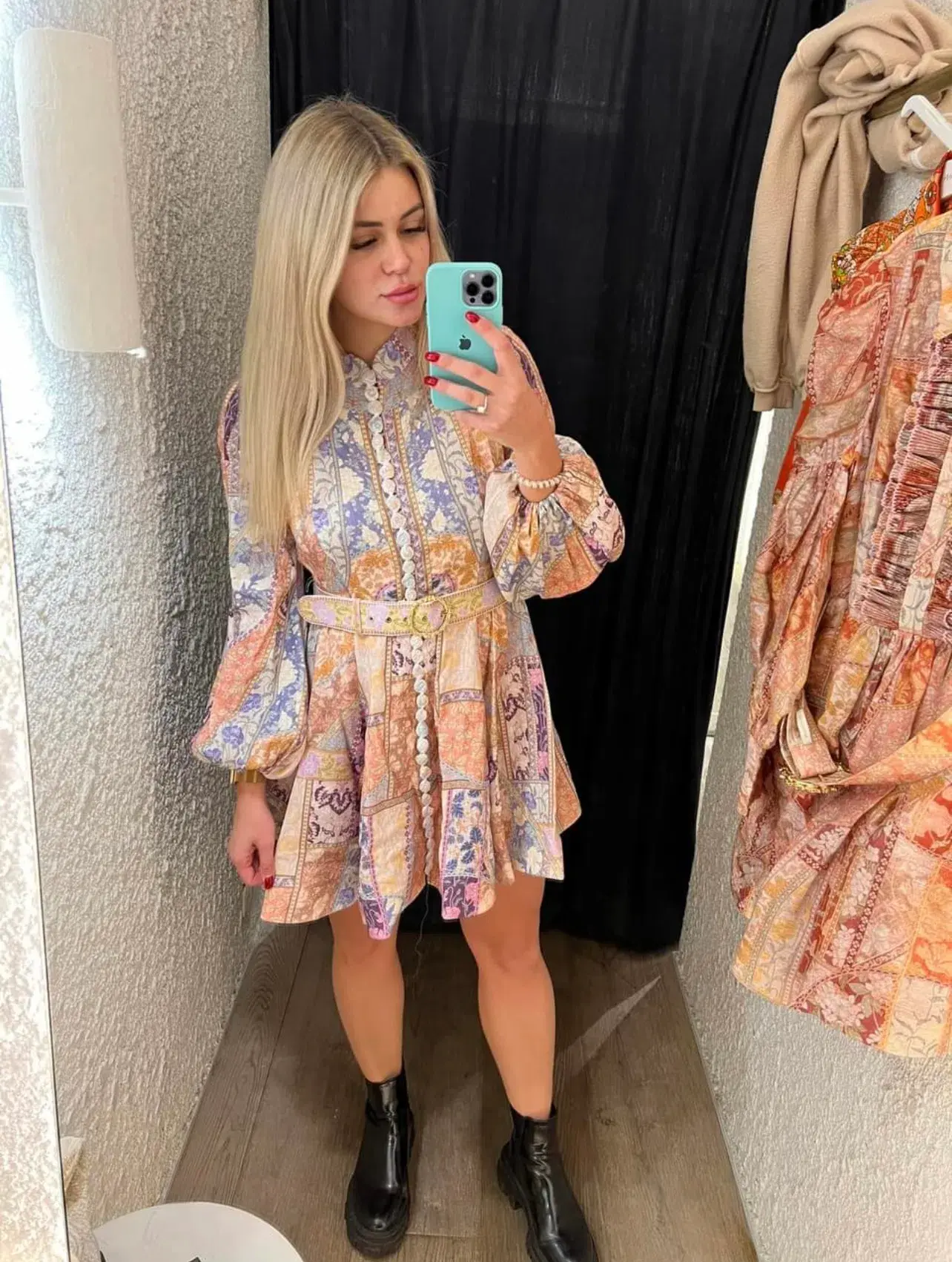 Zimmermann Stargazer Kaleidoscope Buttoned Mini Dress Multi Swirl Floral Print Size 2 / AU 12 - Image 2
