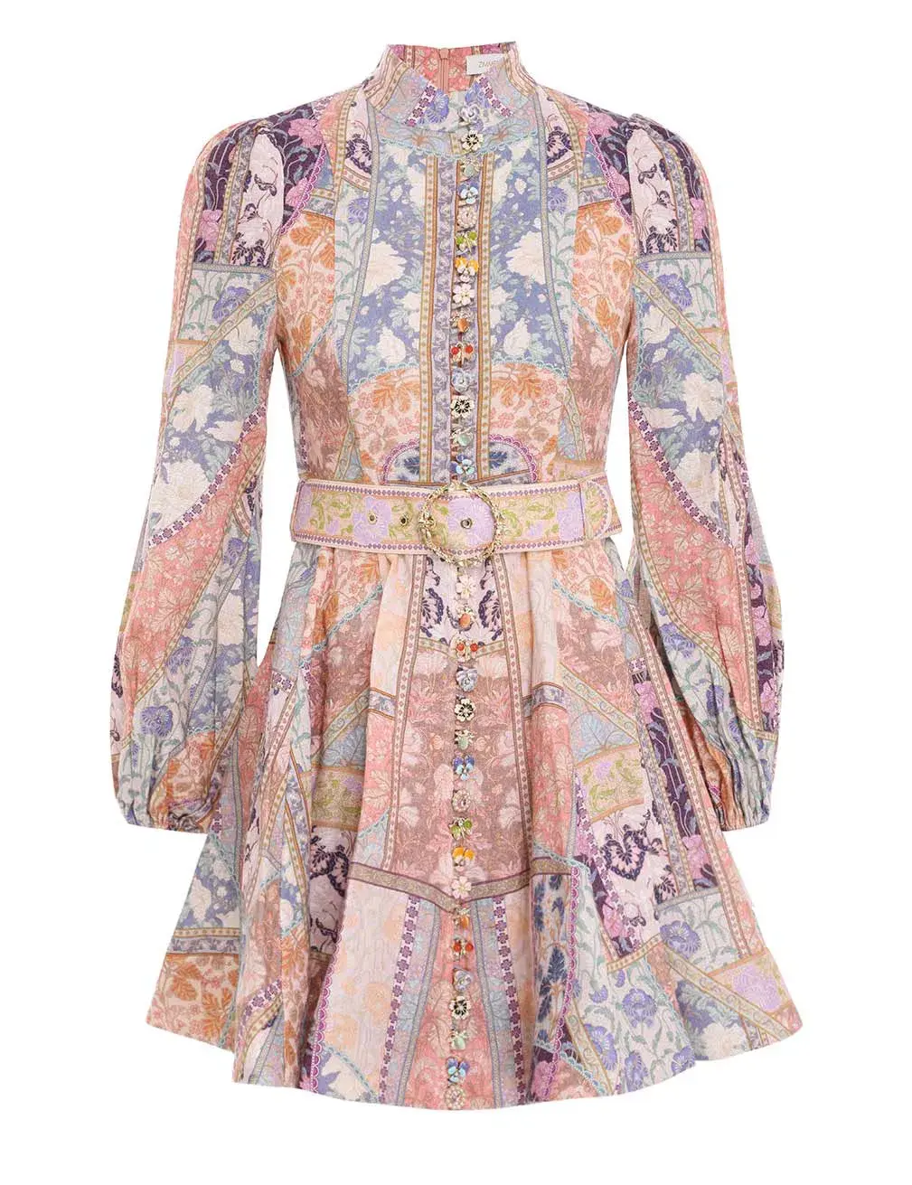 Zimmermann Stargazer Kaleidoscope Buttoned Mini Dress Multi Swirl Floral Print Size 2 / AU 12 - Image 4