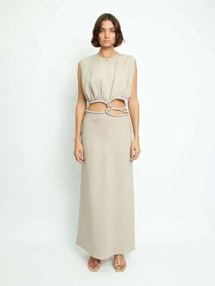Christopher Esber Crystal Interweave Dress Beige Size 4 - Image 1