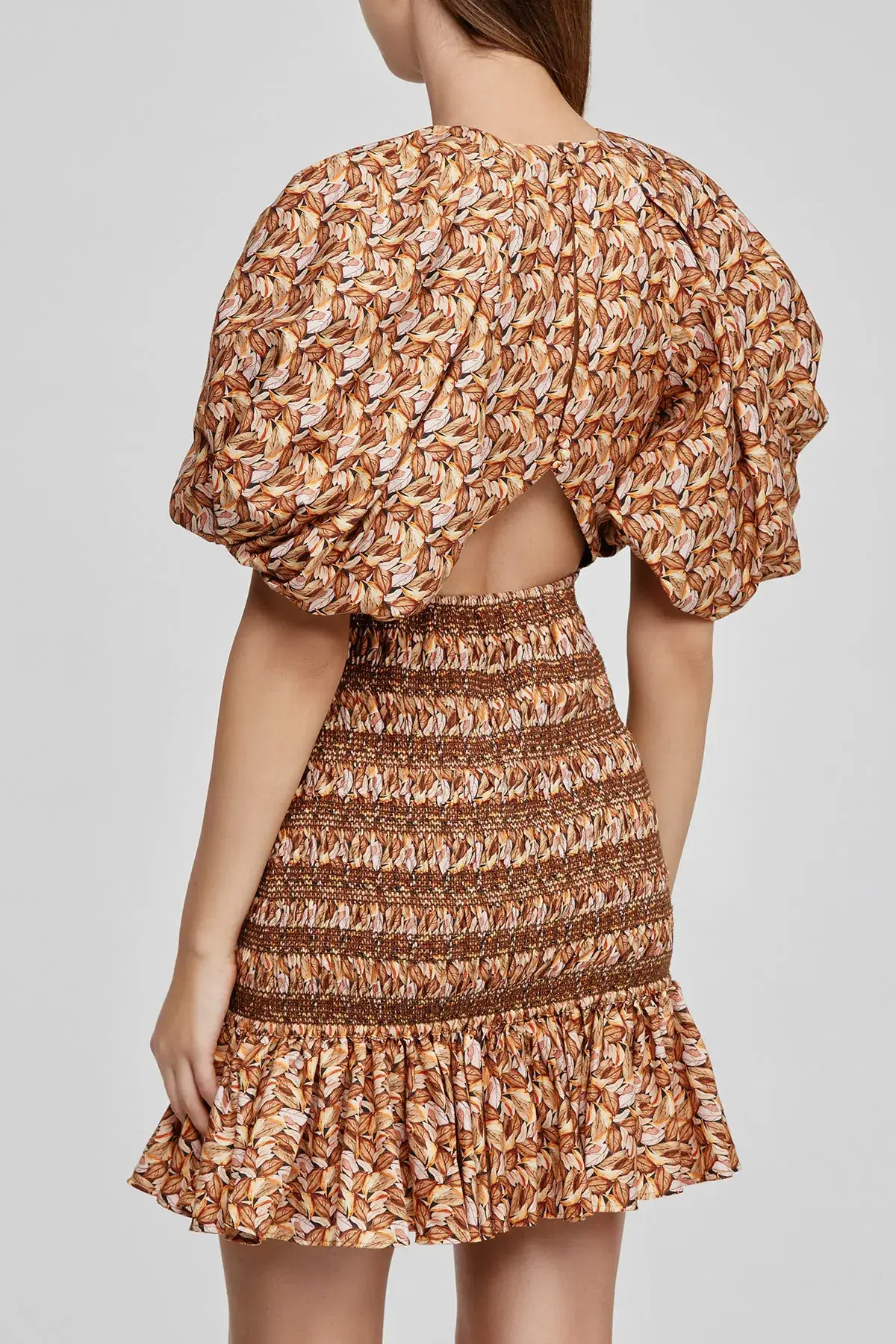 Acler Brooks Mini Dress Neutral Leaves Print Size 8 - Image 3