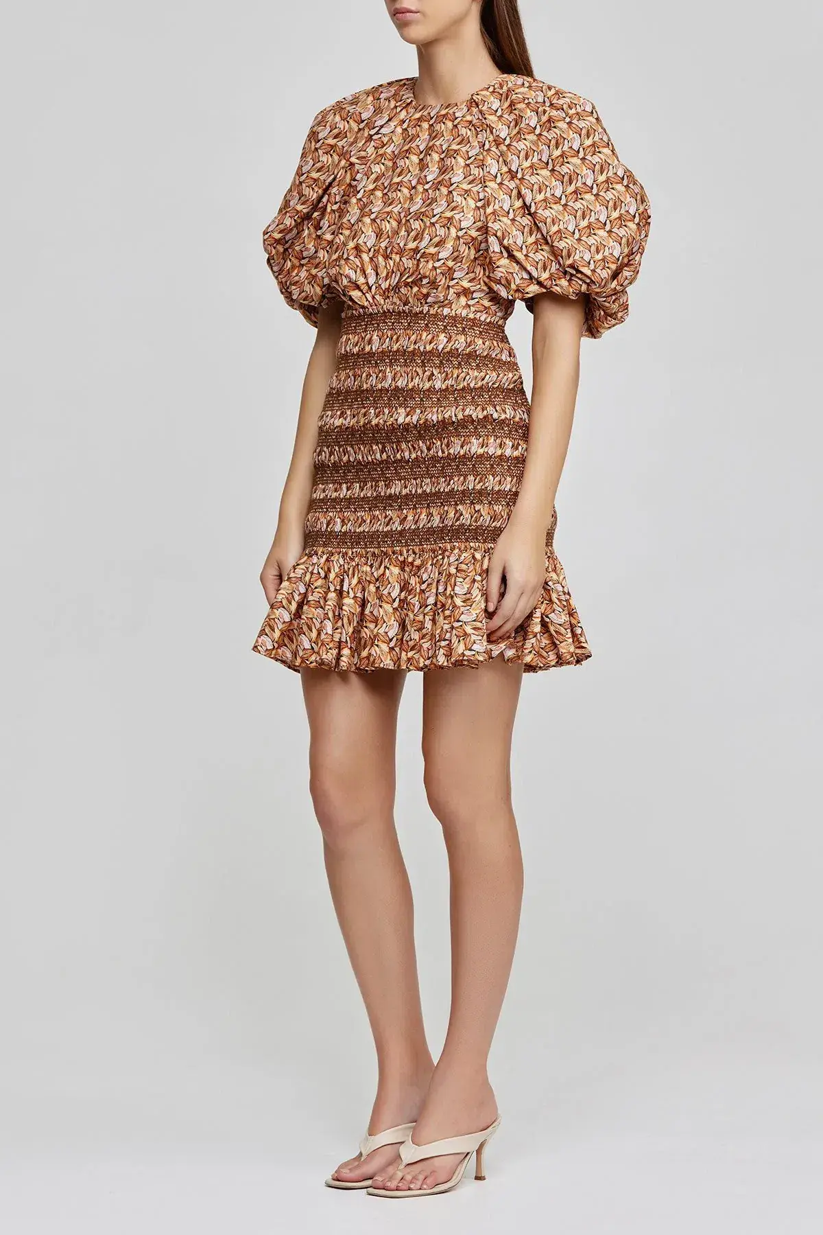 Acler Brooks Mini Dress Neutral Leaves Print Size 8 - Image 1