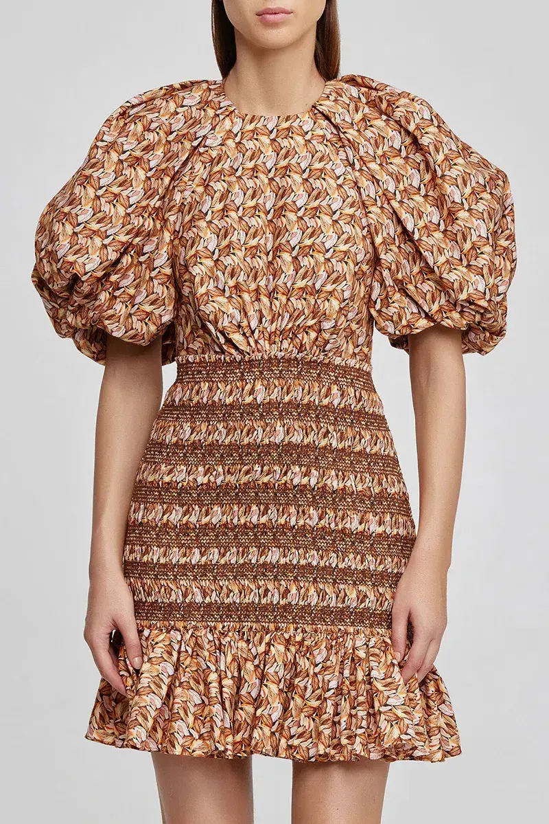 Acler Brooks Mini Dress Neutral Leaves Print Size 8 - Image 2