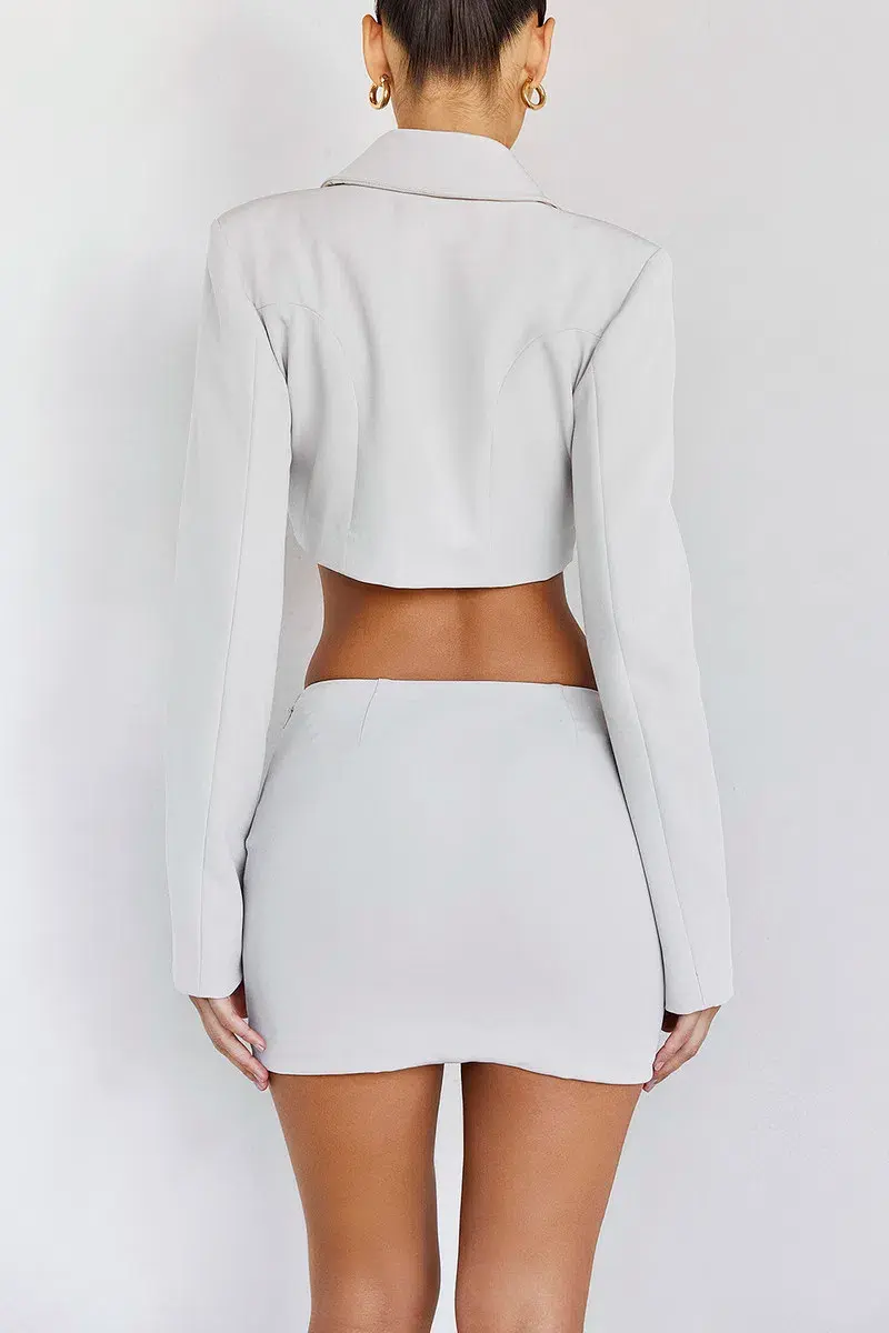 Nemesis Cropped Jacket And Skirt Set Beige Size 10 - Image 2