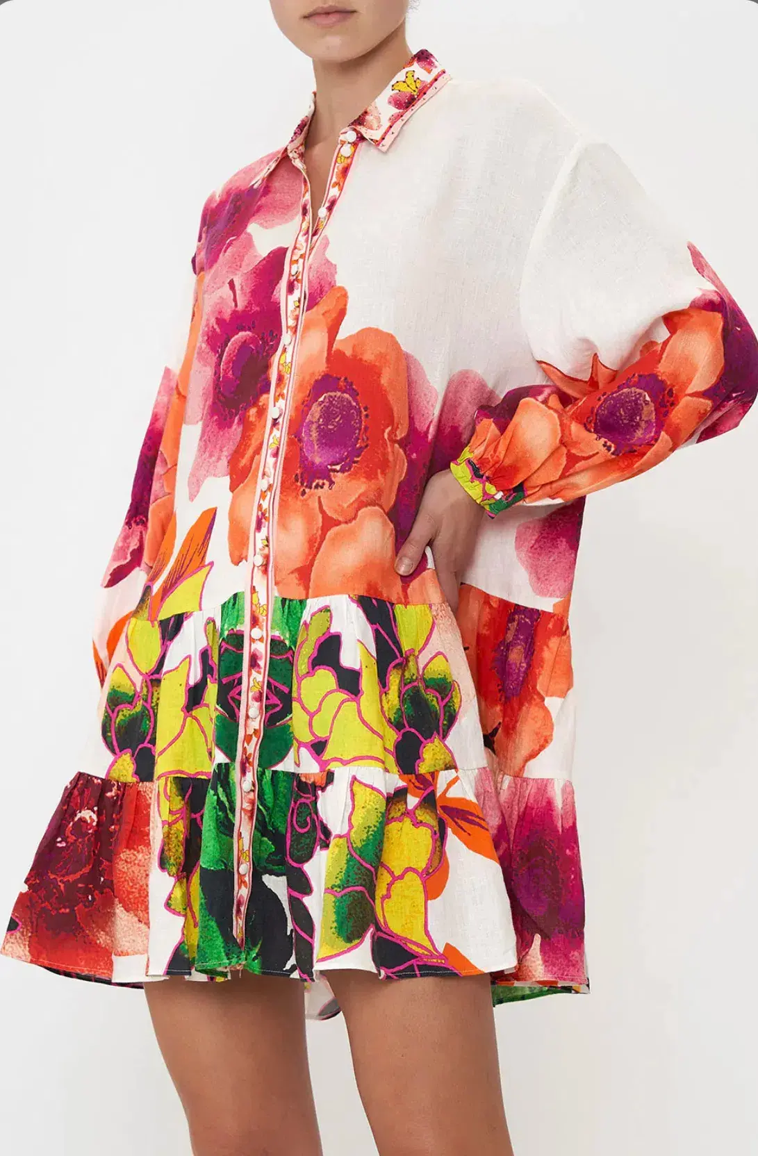 Camilla Pretty As A Poppy Tiered Shirt Dress Print Size L  - Image 1