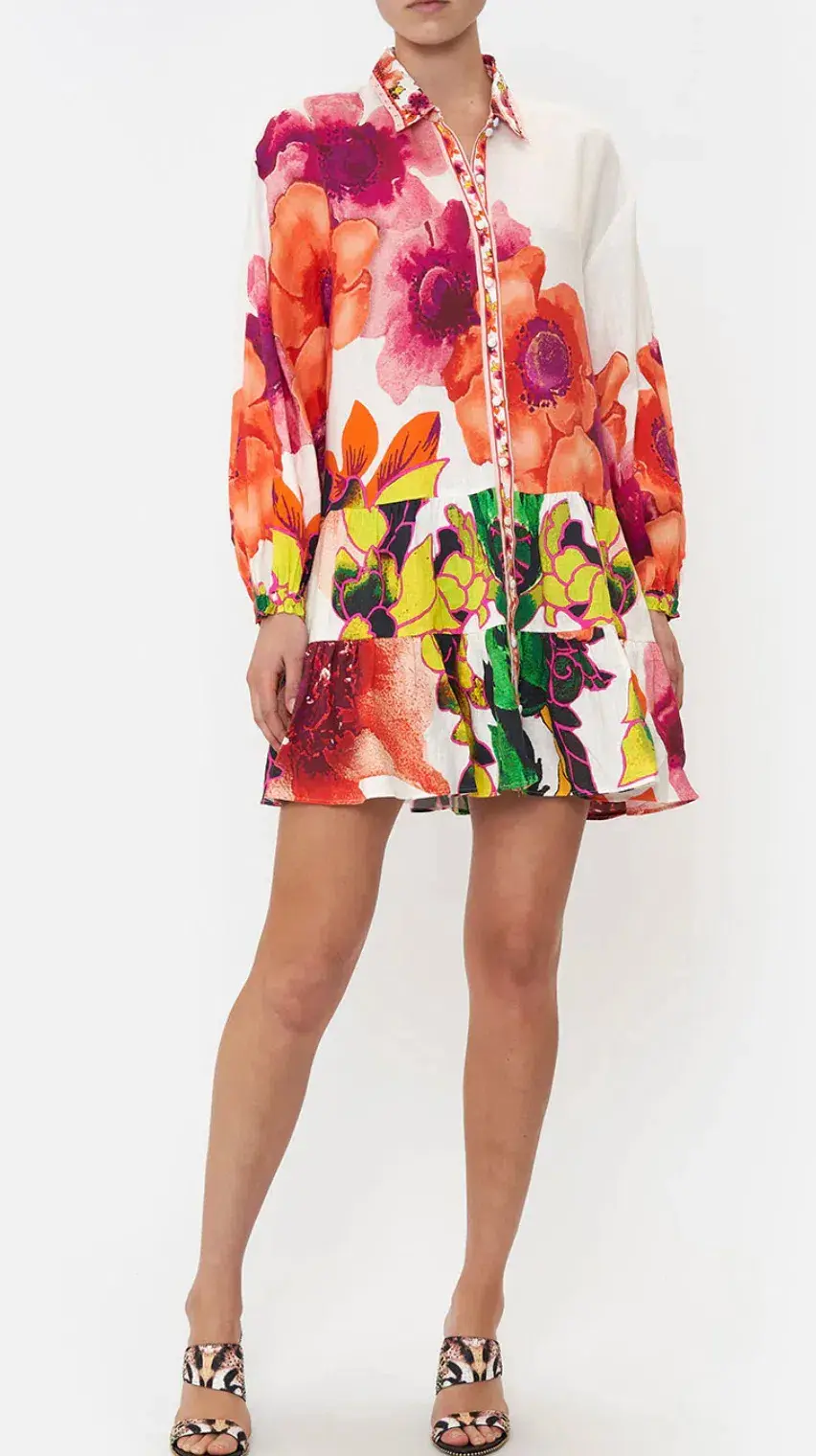 Camilla Pretty As A Poppy Tiered Shirt Dress Print Size L  - Image 2
