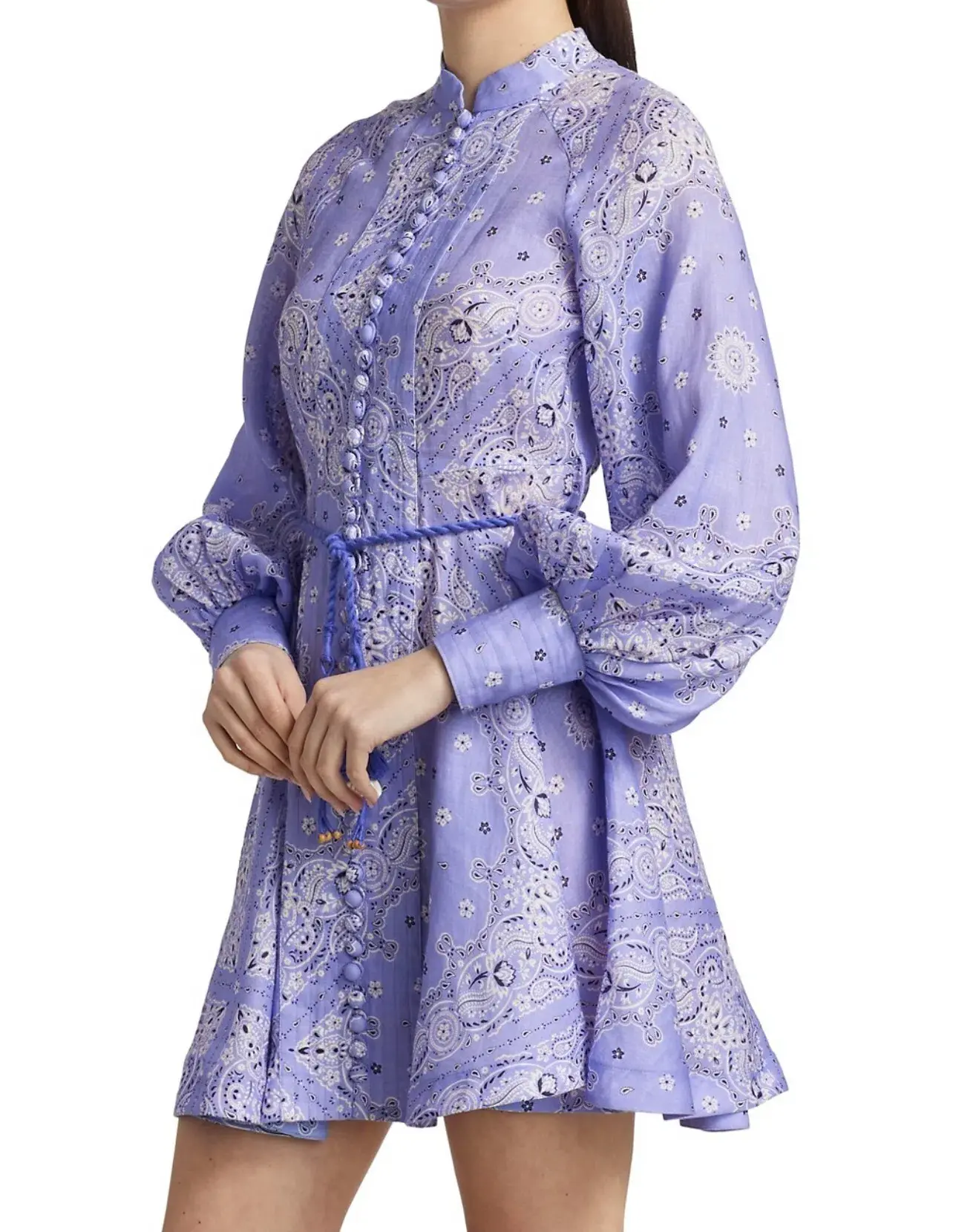 Zimmermann Violet Button Up Mini Dress Cornflower Bandana Size 1 - Image 2