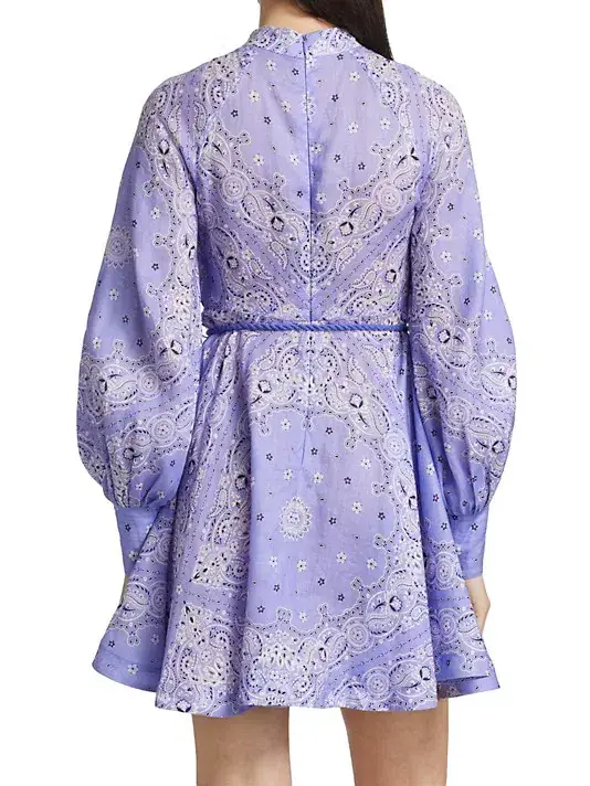 Zimmermann Violet Button Up Mini Dress Cornflower Bandana Size 0 - Image 3