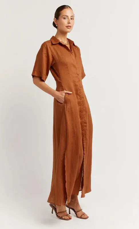 DISSH Darby Linen Shirt Midi Dress Spice Size 10 - Image 5
