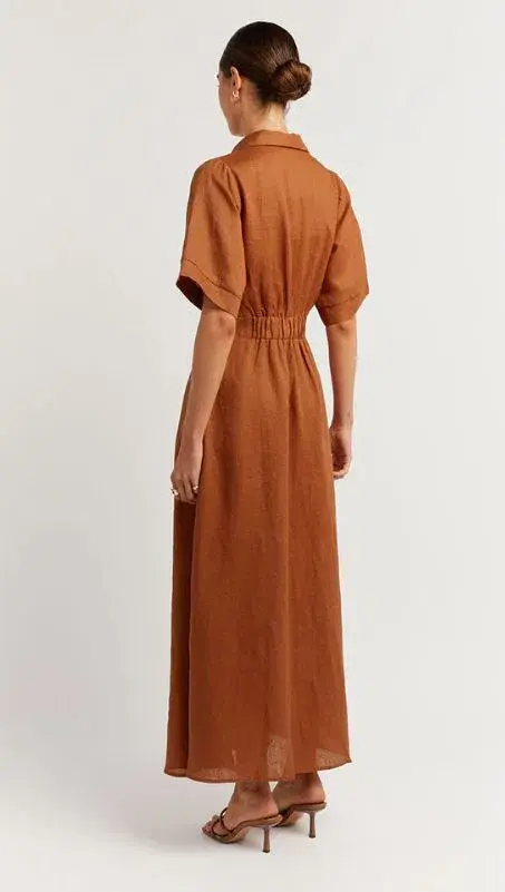 DISSH Darby Linen Shirt Midi Dress Spice Size 10 - Image 3