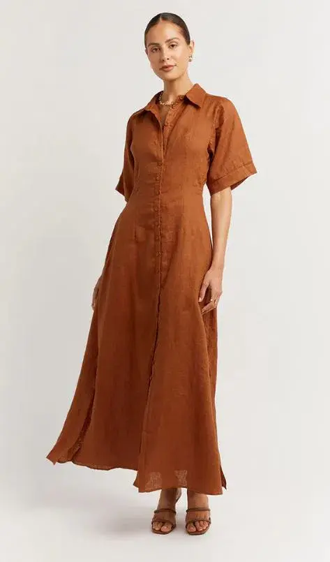 DISSH Darby Linen Shirt Midi Dress Spice Size 10 - Image 1