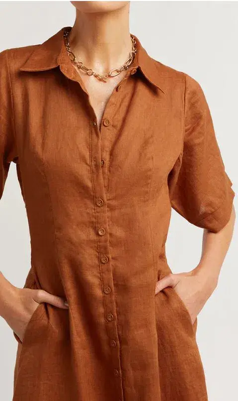 DISSH Darby Linen Shirt Midi Dress Spice Size 10 - Image 2