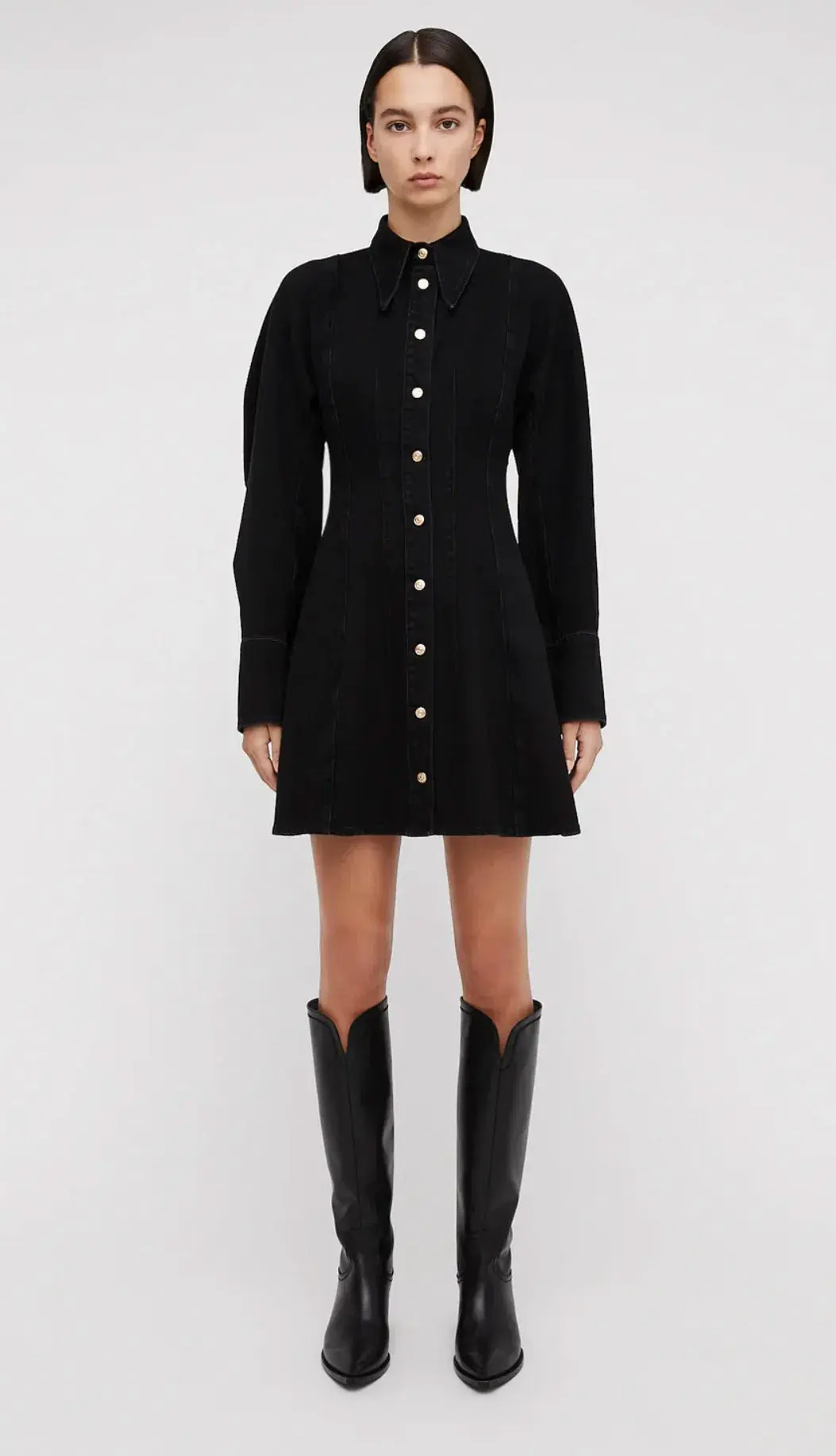 Scanlan Theodore Denim Cocoon Sleeve Mini Dress Black Size 6 - Image 1