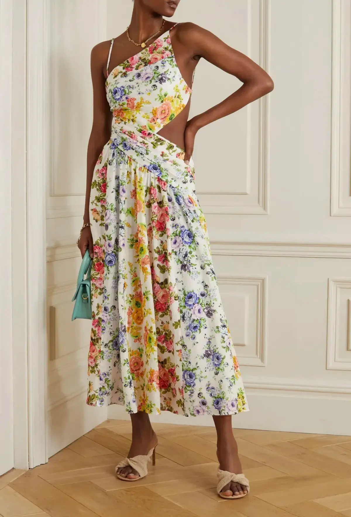 Zimmermann Net Sustain Asymmetric Open-Back Floral-Print Organic Linen Midi Dress Print Size 0 - Image 1