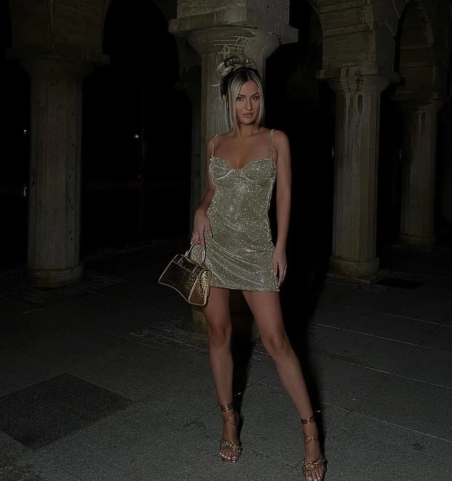 Ivona Skelo Babydoll Dress Gold Size XS - Image 3