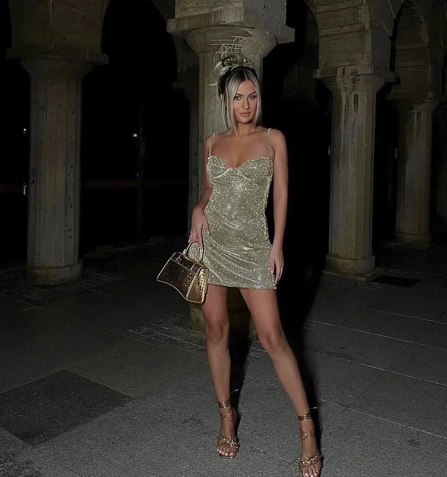Ivona Skelo Babydoll Dress Gold Size XS - Image 1
