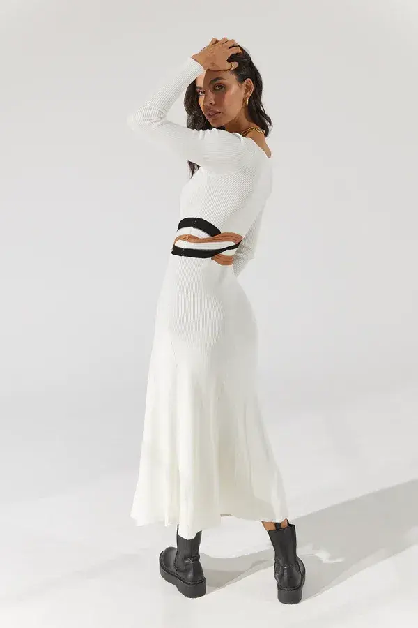 Sovere Inertia Knit Midi Dress White Size 8 - Image 3