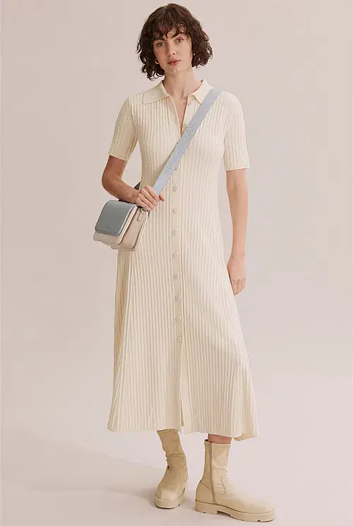 Country Road Button Through Knit Midi Dress Cream Size XXS / Au 4 - Image 1
