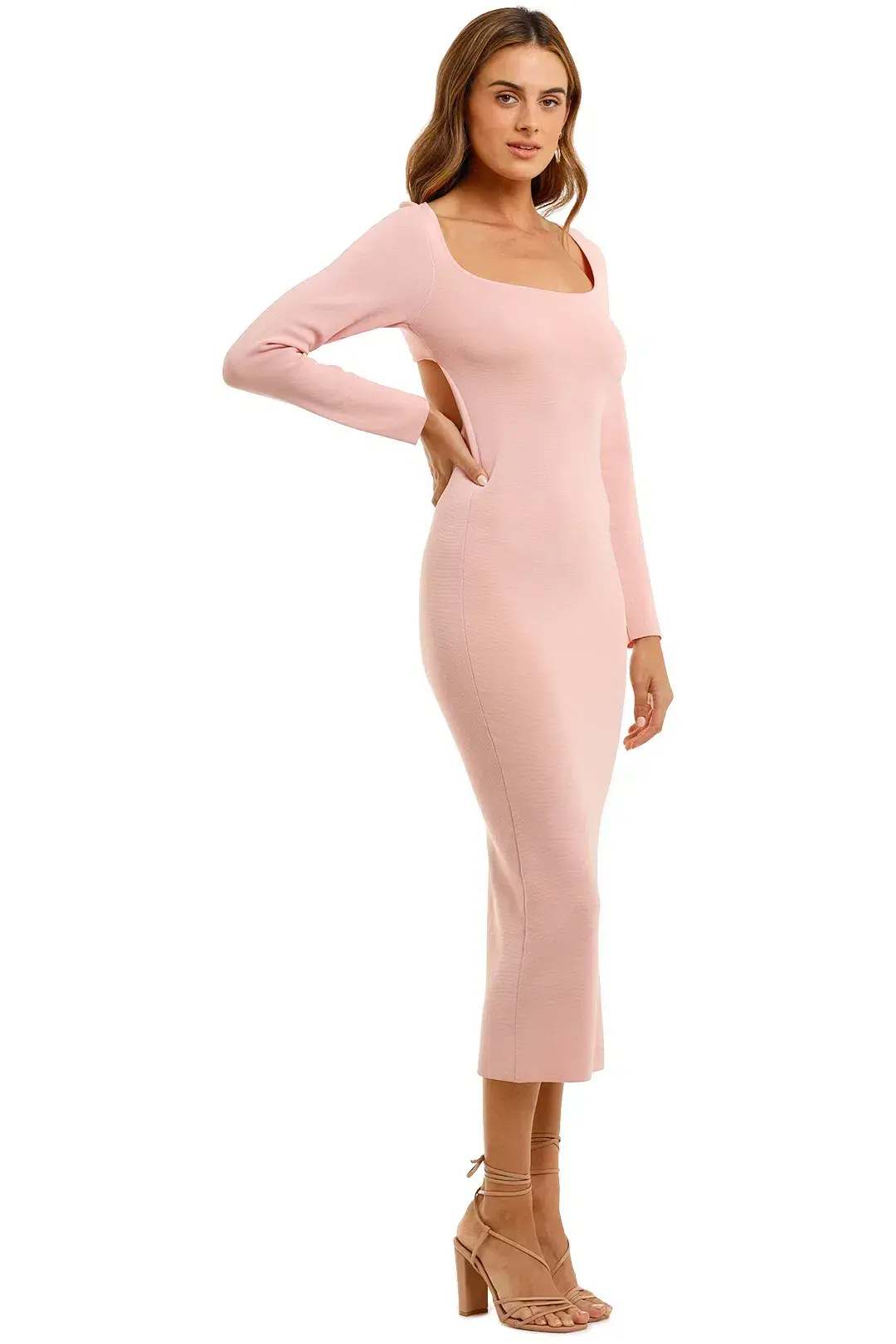 By Johnny Tina Twist Scoop Back Evening Knit In Soft Pink Size XS - Image 1