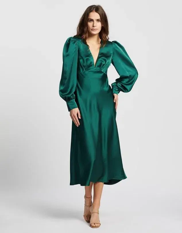 By Johnny Chloe Cross Back Midi Dress Army Green Size 8 - Image 1