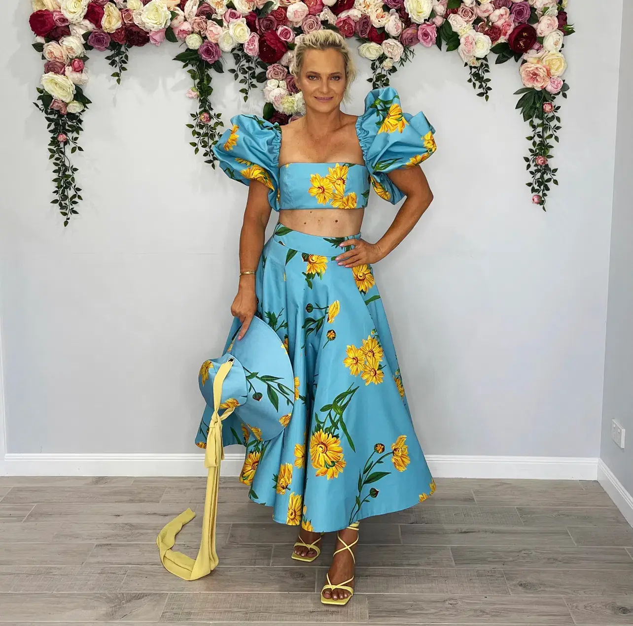 Leo and Lin Bleu Marguerite Puff Top & Maxi Skirt Set Print Size 10 - Image 8