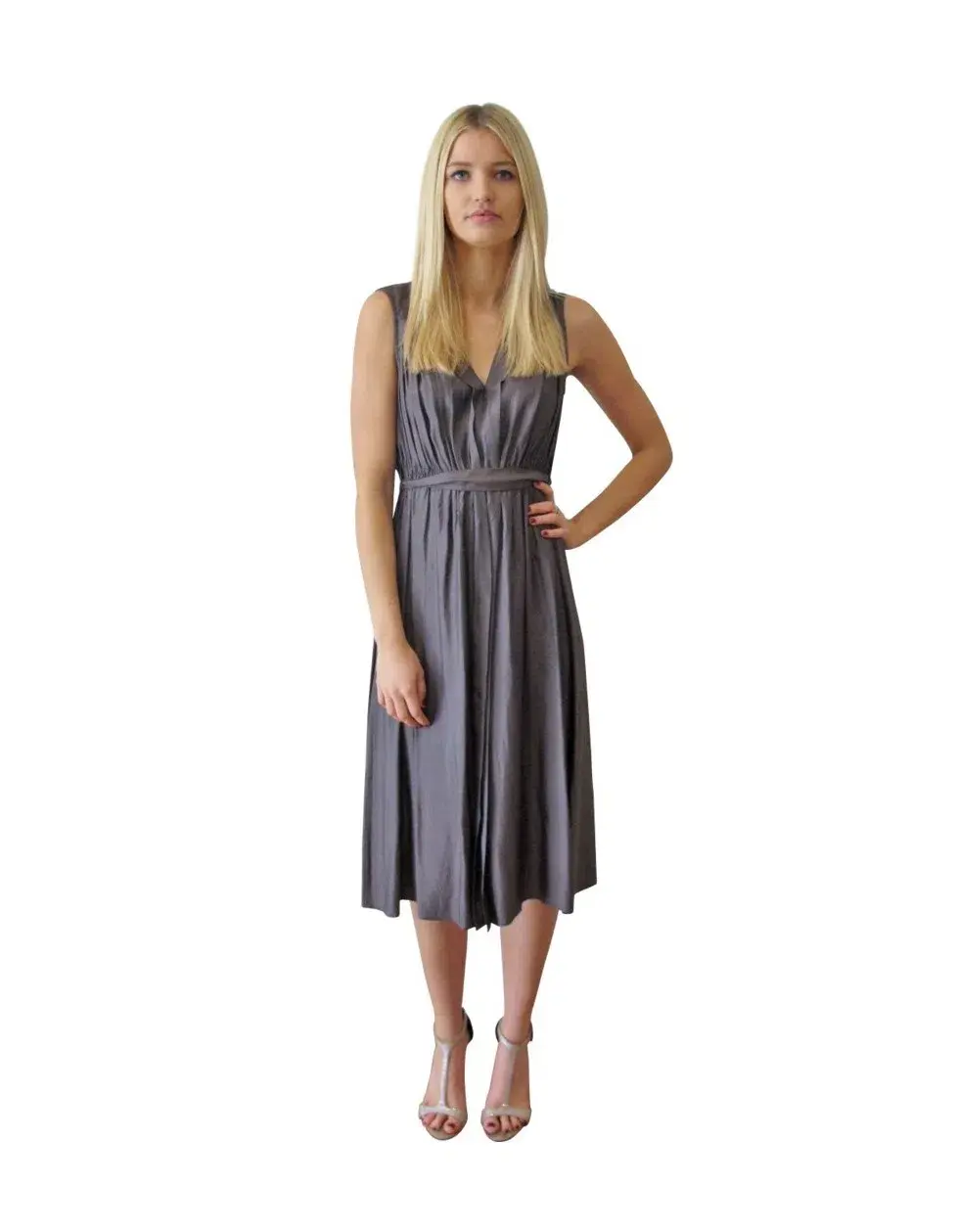 Scanlan Theodore V Neck Dress Grey Size 8 - Image 1