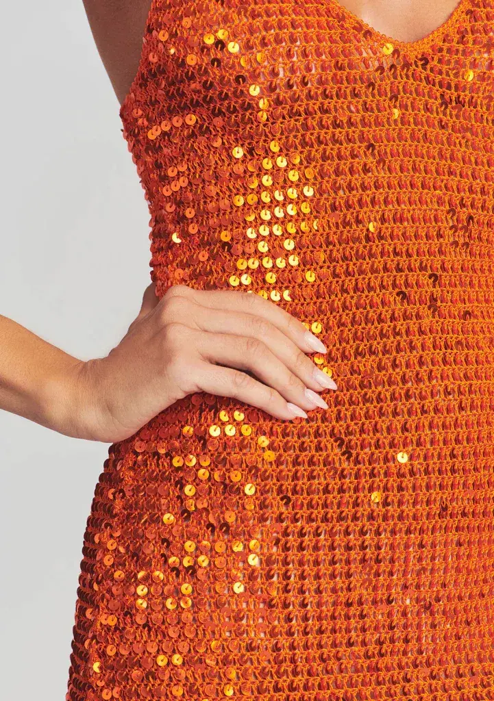 Retrofete Elliana Sequin Mini Dress Orange Size XS / Au 6 - Image 2