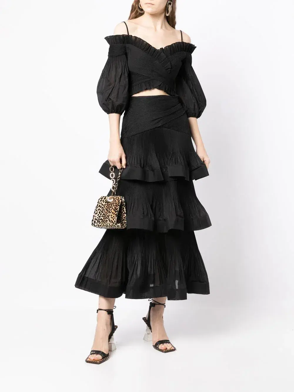 Zimmermann Stargazer Pleated Off Shoulder Top & Pleated Midi Skirt Set Black Size 4 / AU 16 - Image 1