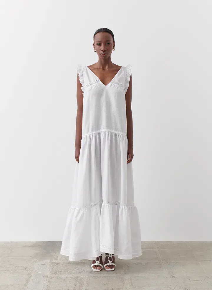 Joslin Gracie Linen Maxi Dress White Size 10 - Image 2