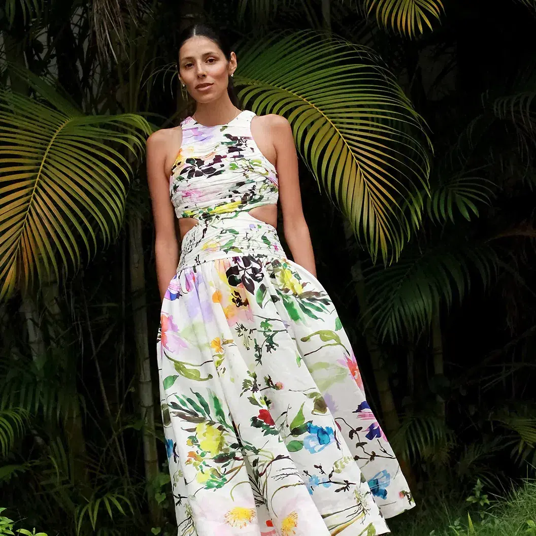 Aje Introspect Cut Out Midi Dress in Botanic Floral Print AU10 - Image 1