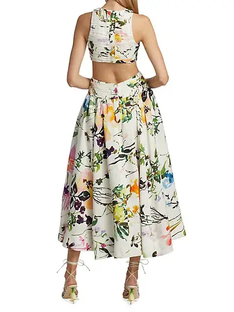 Aje Introspect Cut Out Midi Dress in Botanic Floral Print AU10 - Image 7