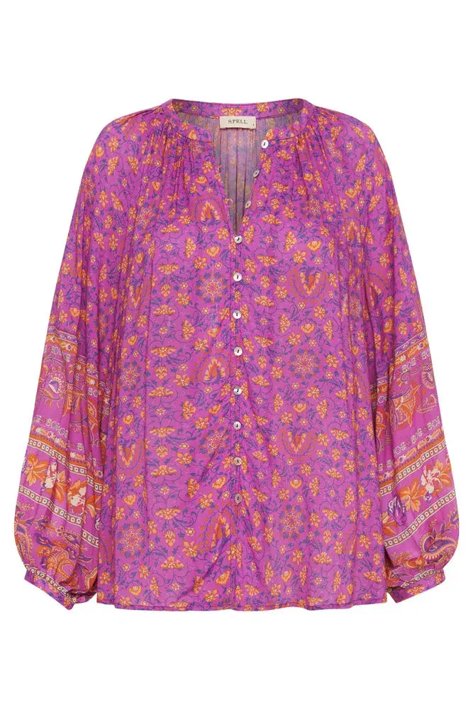 Spell Madame Peacock Blouse and Short Set Print Size M - Image 3