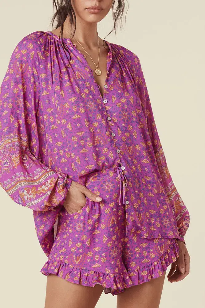 Spell Madame Peacock Blouse and Short Set Print Size M - Image 2