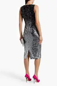 Badgley Mischka Sequined Stretch-Tulle Midi Dress Black and Silver Size 8 - Image 2
