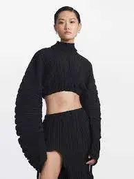 Dion lee Pleated Cocoon LS Top and Skirt Black Size 8 for rent on The Volte - main image