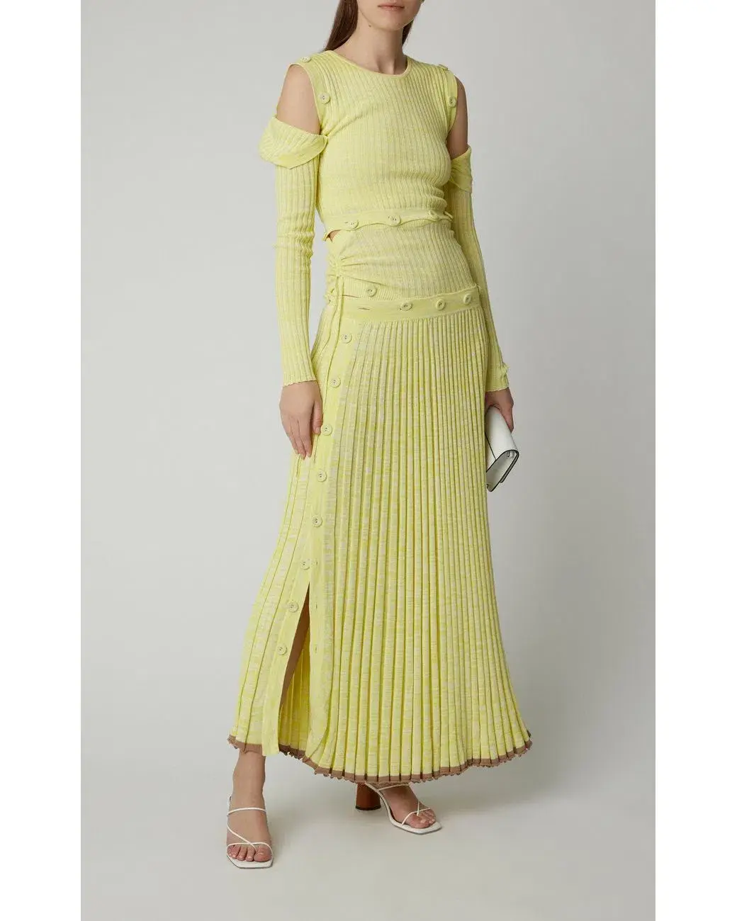 Christopher Esber  Button Embellished Stretch Knit Maxi Dress Yellow Size 8 - Image 1