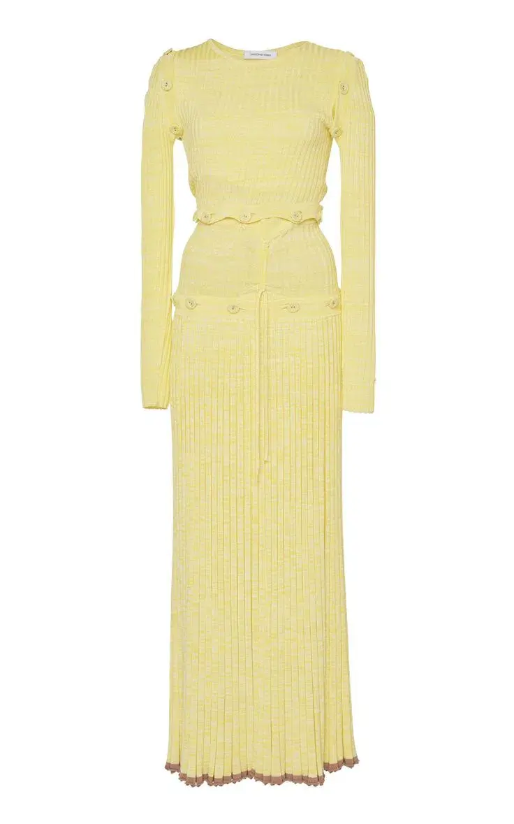 Christopher Esber  Button Embellished Stretch Knit Maxi Dress Yellow Size 8 - Image 3