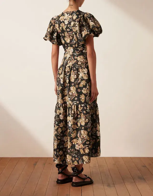 Shona Joy Palermo Linen Plunged Short Sleeve Midi Dress Print Size 8 - Image 4