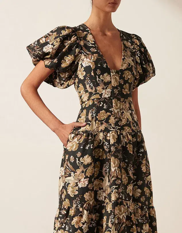 Shona Joy Palermo Linen Plunged Short Sleeve Midi Dress Print Size 8 - Image 2