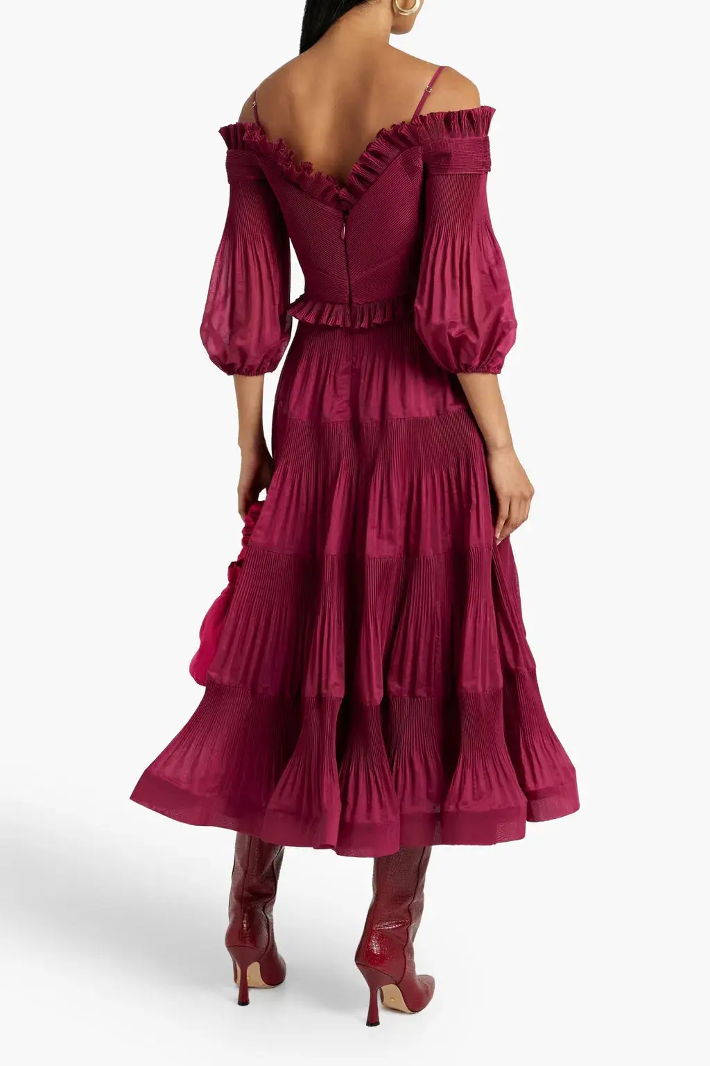 Zimmermann Pleated Off Shoulder Midi Dress Berry Size 2 / AU 12 - Image 2