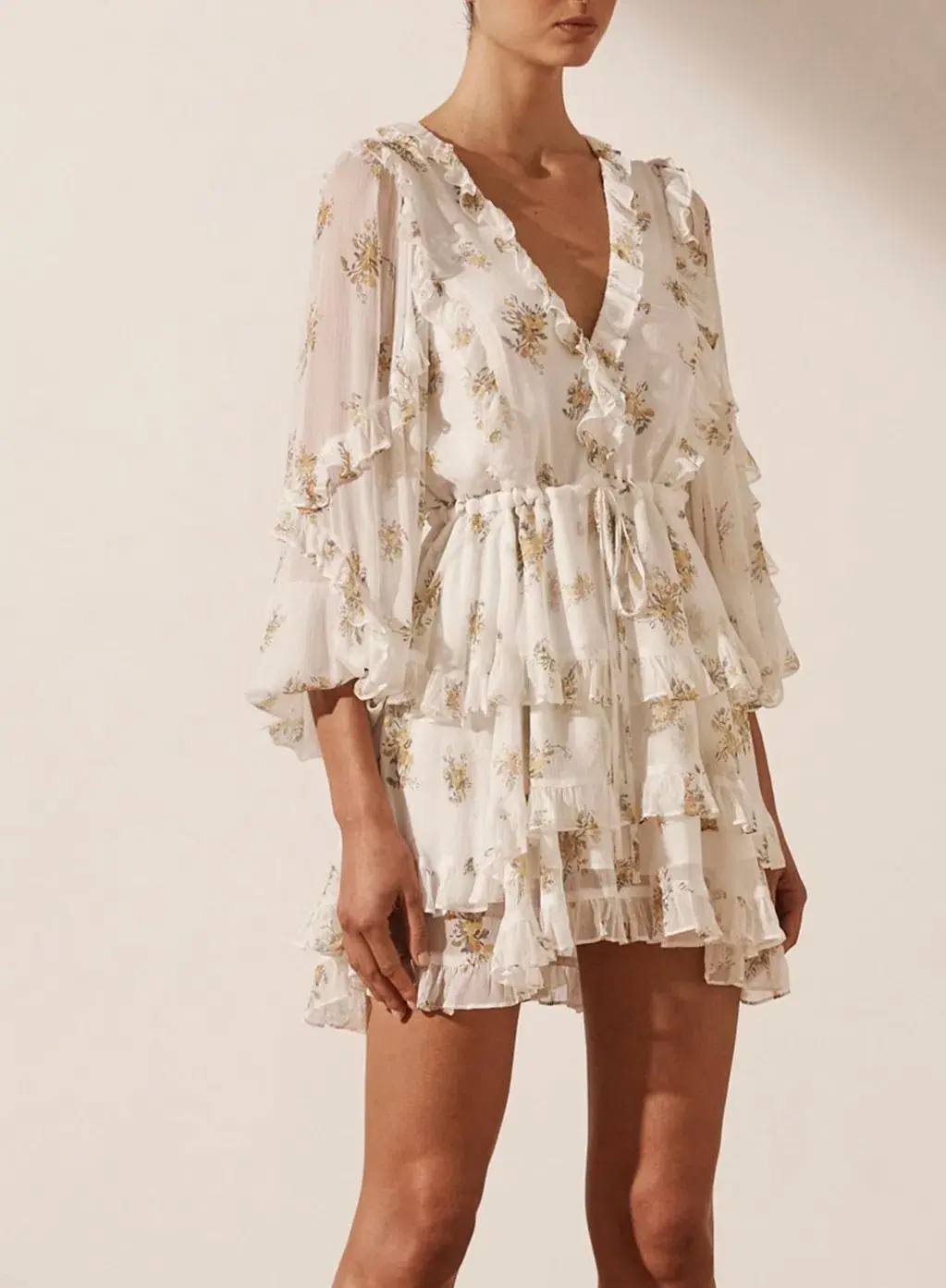 Shona Joy Julieta Balloon Sleeve Frill Mini Dress Print Size 8  - Image 2